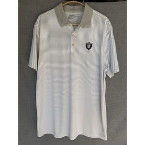NWT Las‎ Vegas Raiders Mens Large White Gray Stripe NFL Nike Dri Fit Golf Polo
